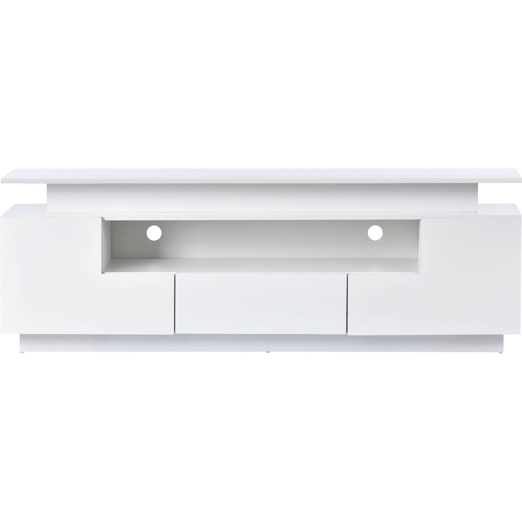 Modern 67" White TV Stand with Color Changing LED Lights & Storage